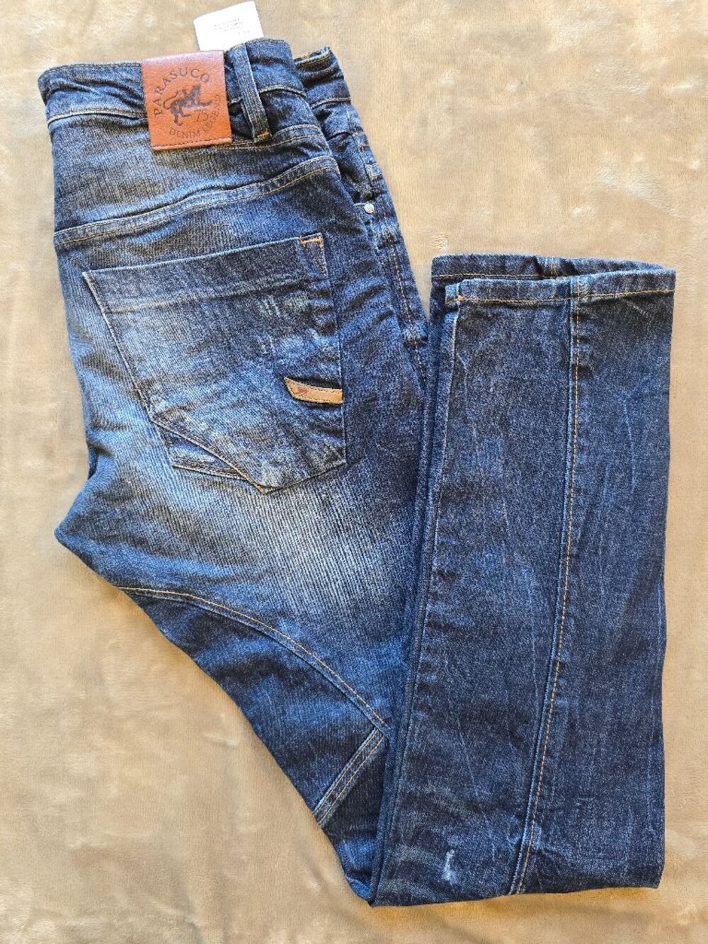 Parasuco men's streight curved leg stretch indigo red zipper 34/34